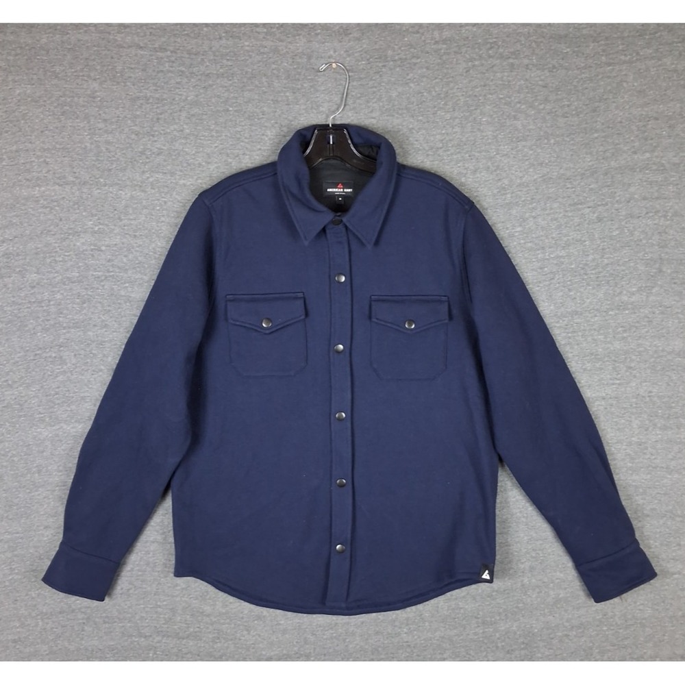 American Giant Mens Jacket M Dark Blue Snap Shacket Redwood Fleece Overshirt‎